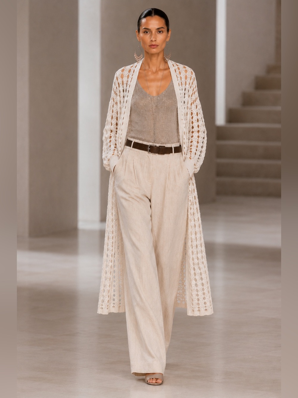 Brunello Cucinelli white Sequin Linen Blend Duster Cardigan  Sz 2XL NWT